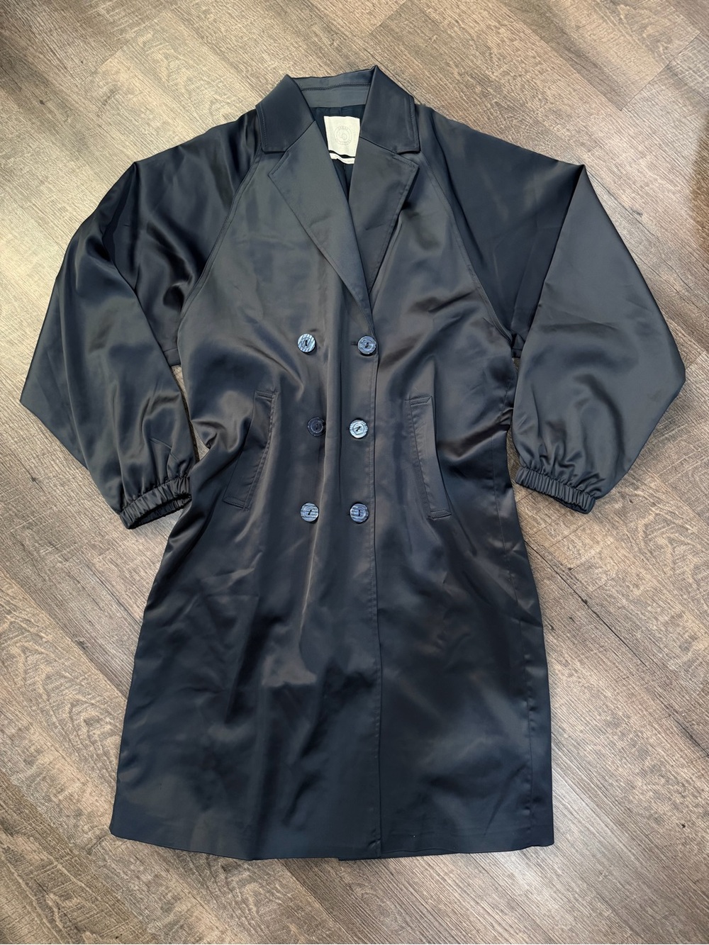 Urban Outfitters navy blue Satin Trench Coa